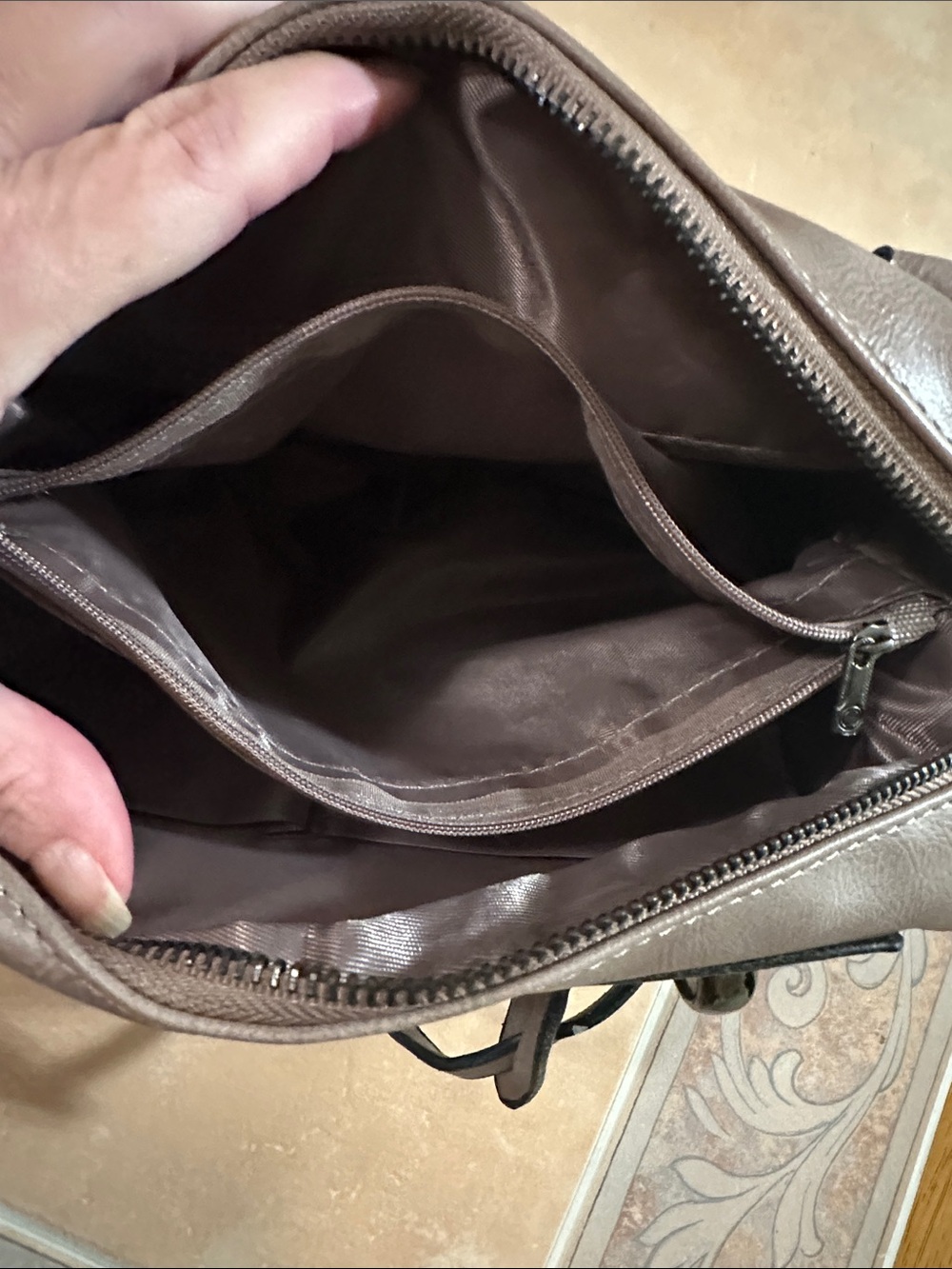 Taupe Structured Boston Satchel Handbag with Detachable Strap - Picture 8 of 14